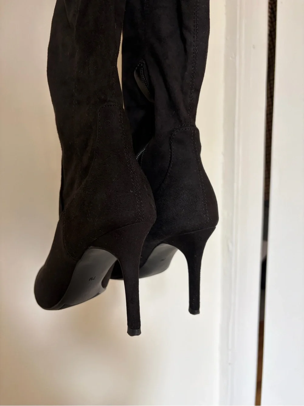 Women's Black Over-the-Knee Stiletto Boots - Sleek Pointed-Toe Design